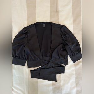Black crop Blazer with Ribbon to tie around